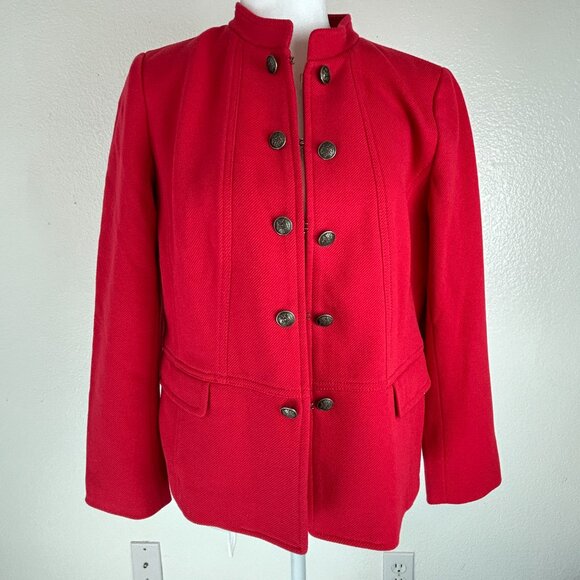 Talbots Women 6P Red Military Jacket Cotton Blend Buttons Twill Classic Holiday - Picture 10 of 16